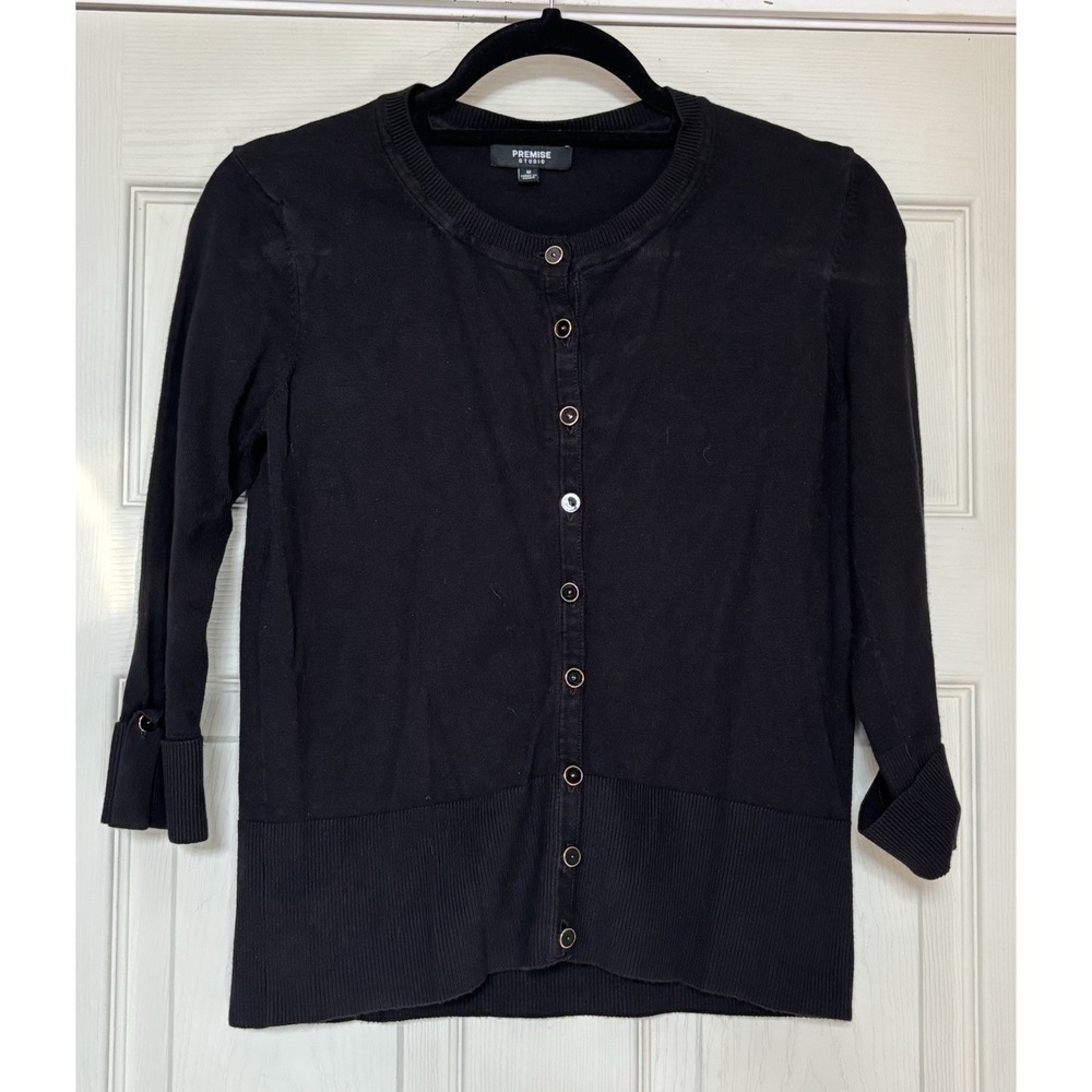 Premise Studio Women's Size Medium 3/4 Sleeves Black Button Cardigan Sweater